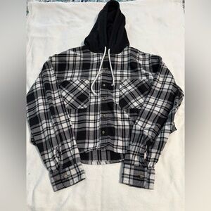 No Boundaries Charcoal and Ivory Plaid Hoodie